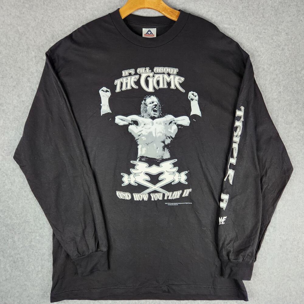 Vintage WWF Triple H Shirt Mens XL Black Long Sleeve The Game 2001 Sleeve Hit